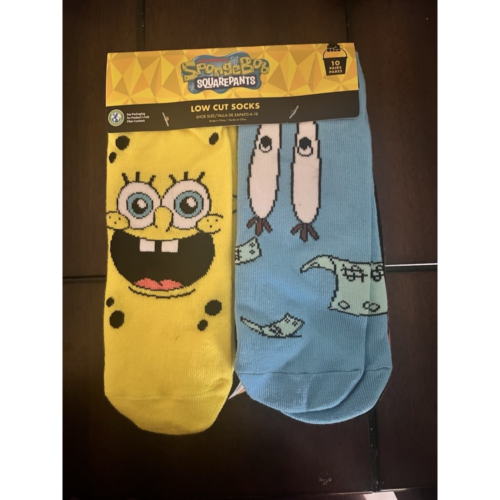 Nickelodeon SpongeBob Boys Low Cut Socks 10 Pairs Size 4-10 Cartoon Polyester